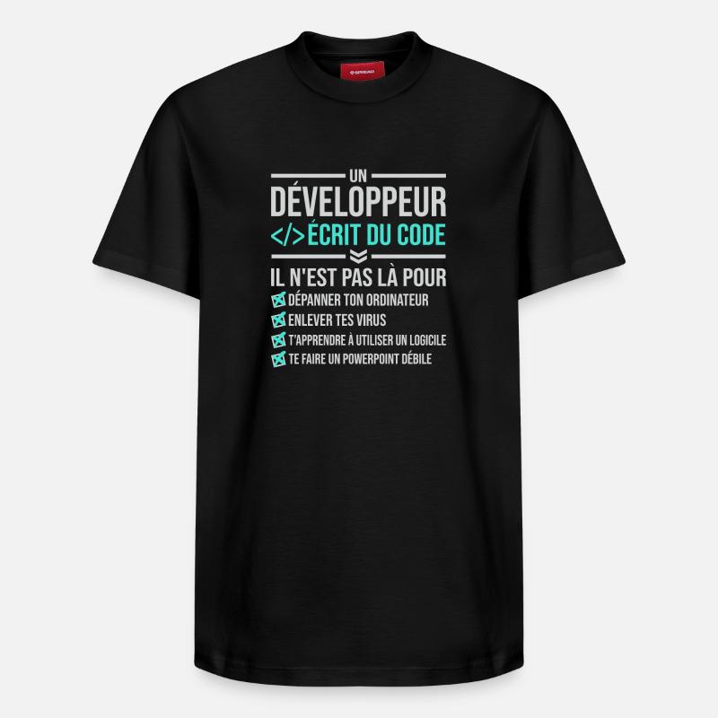 Développeur écrire du code - T-shirt unisexe décontracté en coton Supima – de SPREAD - noir