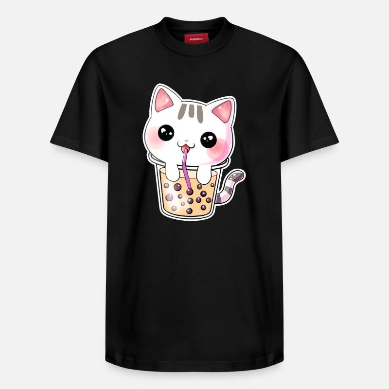 Kawaii Bubble Tea Katze - Relaxed Unisex Supima Cotton T-Shirt – von SPREAD - Schwarz