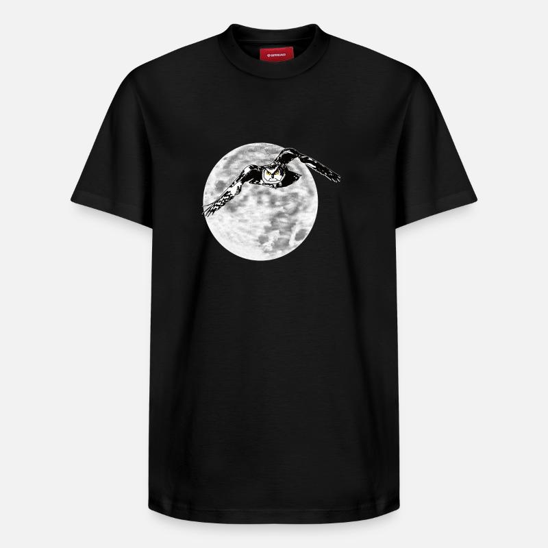 Hibou devant la lune - T-shirt unisexe décontracté en coton Supima – de SPREAD - noir