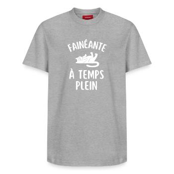 FAINÉANTE à temps plein - T-shirt unisexe décontracté en coton Supima – de SPREAD - gris chiné - Devant - AI Model Female 172 dark (172cm) & AI Model Male 185 dark (185cm)