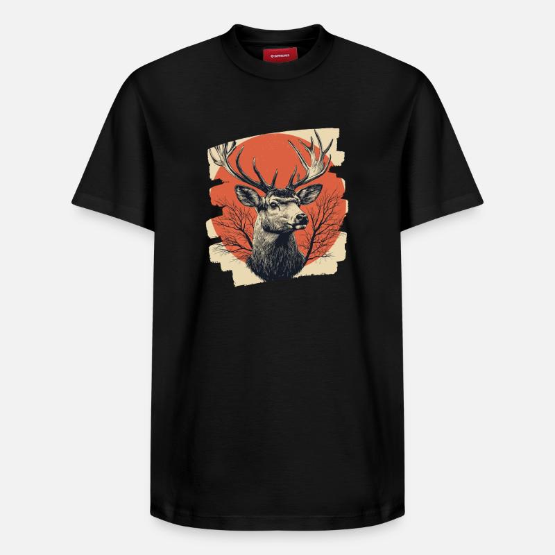 Cerf avec bois - T-shirt unisexe décontracté en coton Supima – de SPREAD - noir