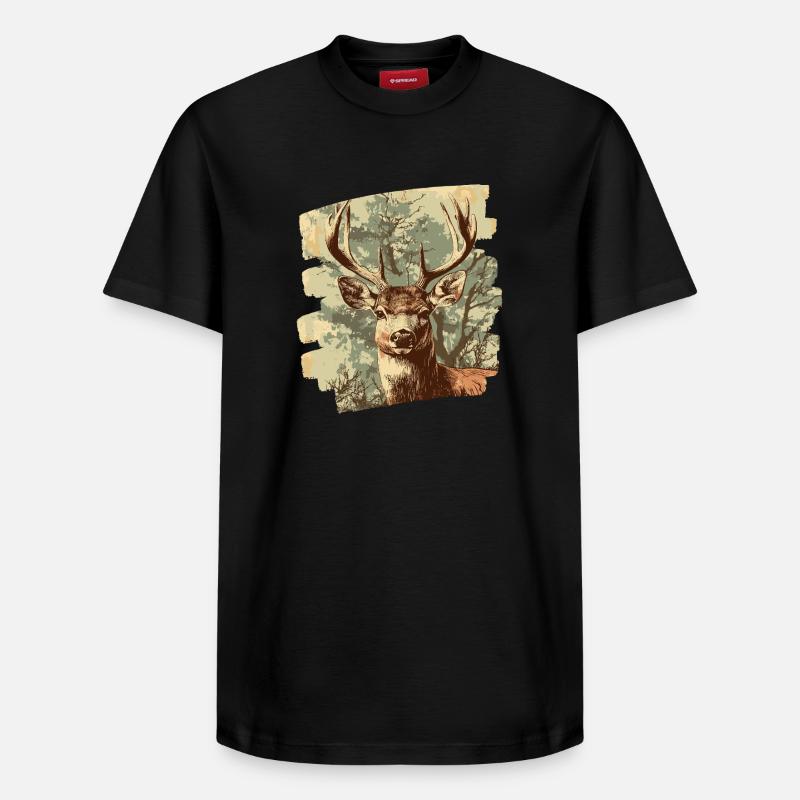 Cerf avec bois - T-shirt unisexe décontracté en coton Supima – de SPREAD - noir