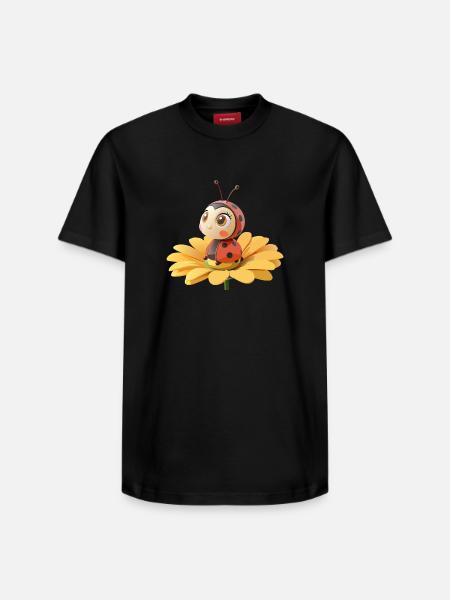 Cute ladybug on a flower - Relaxed Unisex Supima Cotton T-Shirt – by SPREAD - black