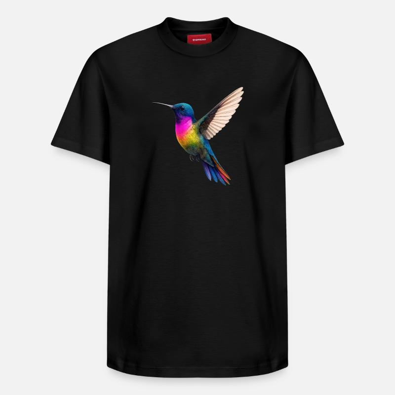 Lebendiges Regenbogen-Kolibri-Design - Relaxed Unisex Supima Cotton T-Shirt – von SPREAD - Schwarz