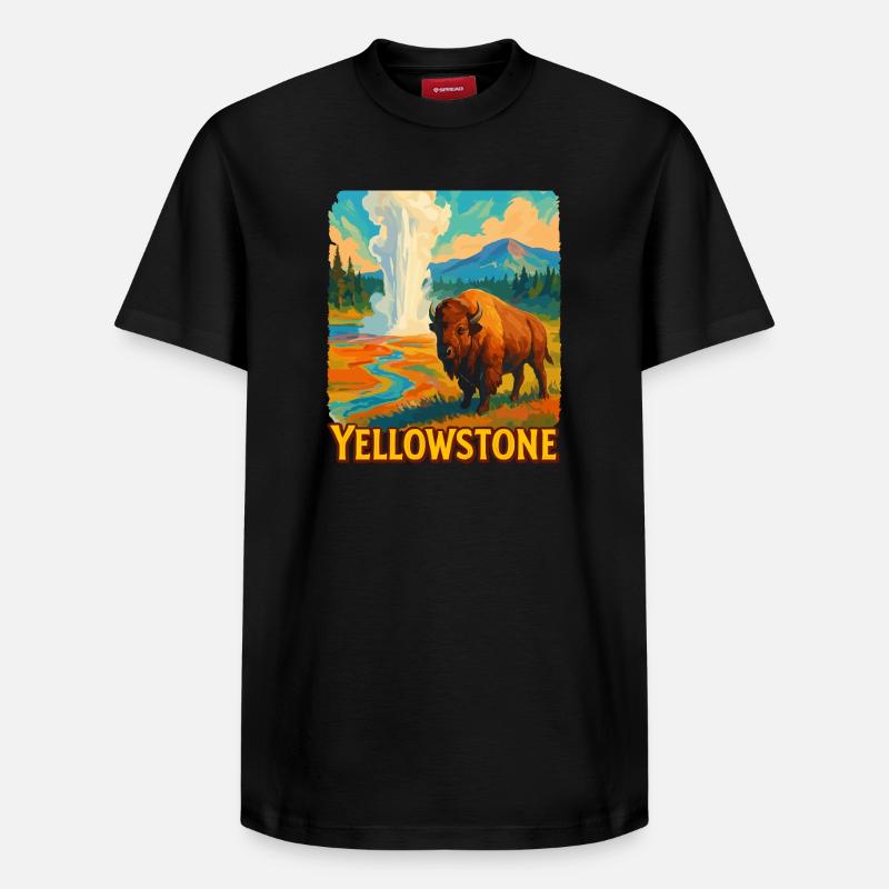 Yellowstone Bison Geyser - T-shirt unisexe décontracté en coton Supima – de SPREAD - noir
