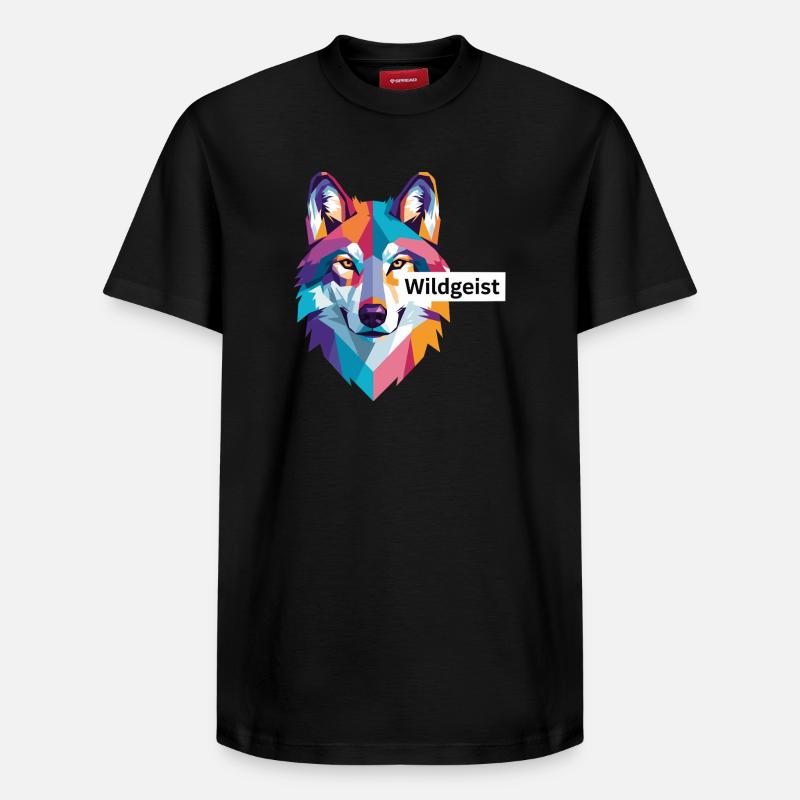 Farbiger Wolfskopf "Wildgeist" - Relaxed Unisex Supima Cotton T-Shirt – von SPREAD - Schwarz