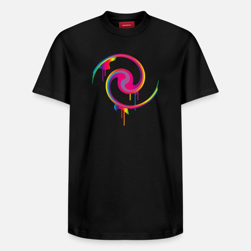 Bunter Graffiti-Farbstrudel mit Tropfeffekt - Relaxed Unisex Supima Cotton T-Shirt – von SPREAD - Schwarz