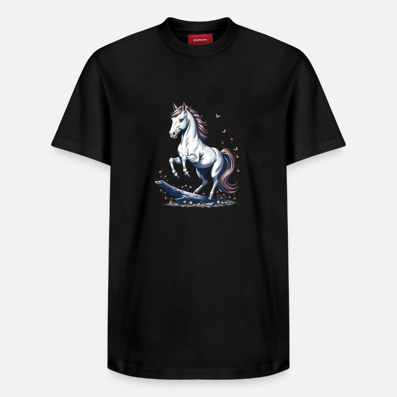 Cheval gris majestueux - T-shirt unisexe décontracté en coton Supima – de SPREAD - noir