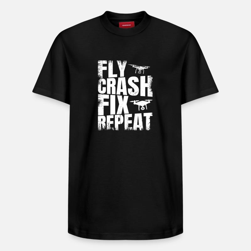 Fly_Crash_Fix_Repeat - Relaxed Unisex Supima Cotton T-Shirt – von SPREAD - Schwarz