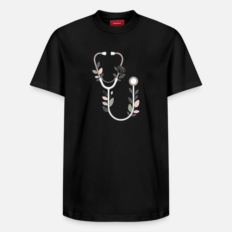 Conception de stéthoscope floral - T-shirt unisexe décontracté en coton Supima – de SPREAD - noir