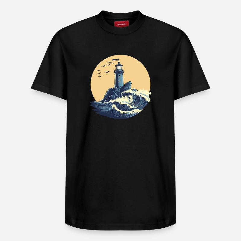 Phare sur une mer agitée - T-shirt unisexe décontracté en coton Supima – de SPREAD - noir
