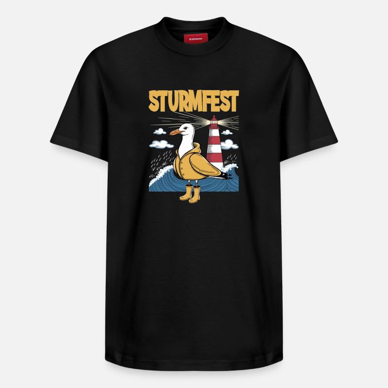 Leuchtturm-Melodie mit Seemöwe - Relaxed Unisex Supima Cotton T-Shirt – von SPREAD - Schwarz
