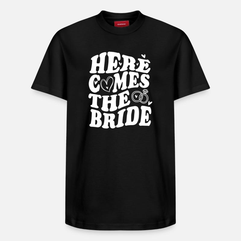 Here Comes the Bride – Hochzeit Statement - Relaxed Unisex Supima Cotton T-Shirt – von SPREAD - Schwarz