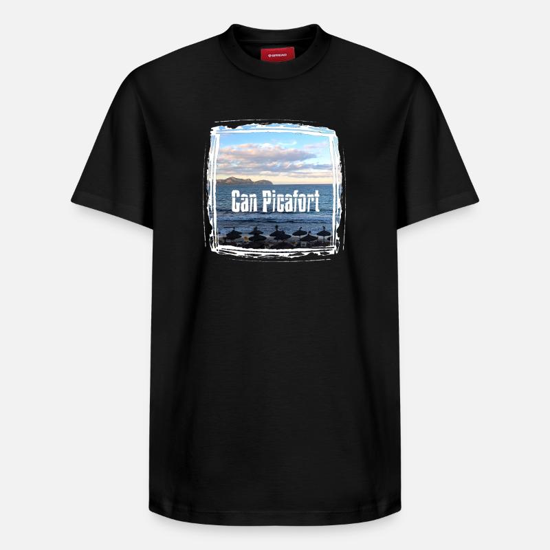 Can Picafort Beach Imprimer - T-shirt unisexe décontracté en coton Supima – de SPREAD - noir