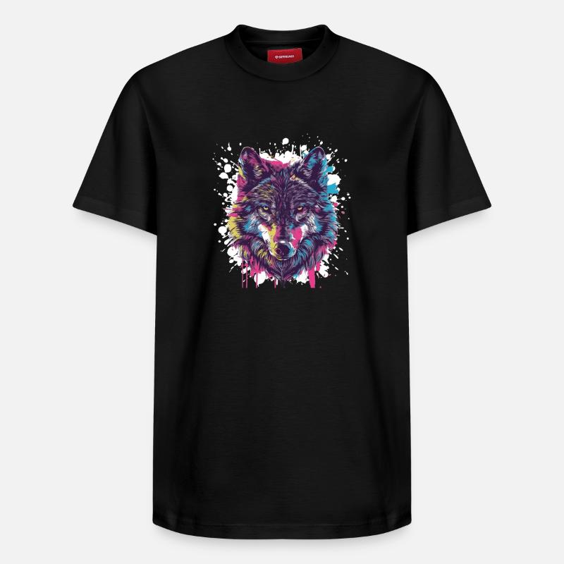 Wolf Tier Farbklecks - Relaxed Unisex Supima Cotton T-Shirt – von SPREAD - Schwarz
