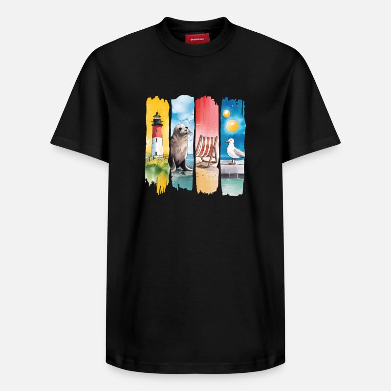 Maritim Leuchtturm Robbe Möwe Küste - Relaxed Unisex Supima Cotton T-Shirt – von SPREAD - Schwarz