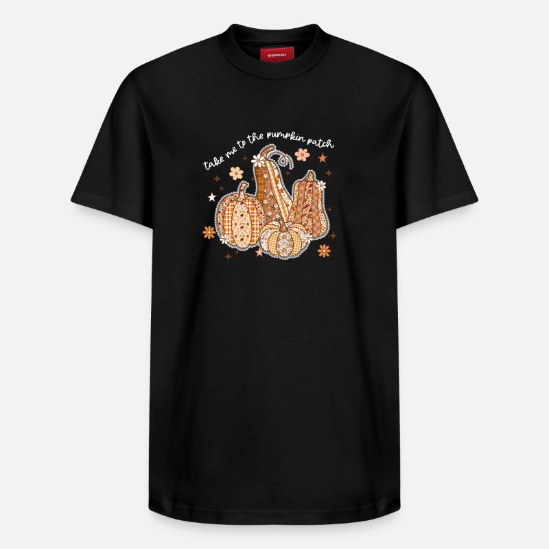 Patchwork Kürbisse Herbstmotiv - Relaxed Unisex Supima Cotton T-Shirt – von SPREAD - Schwarz