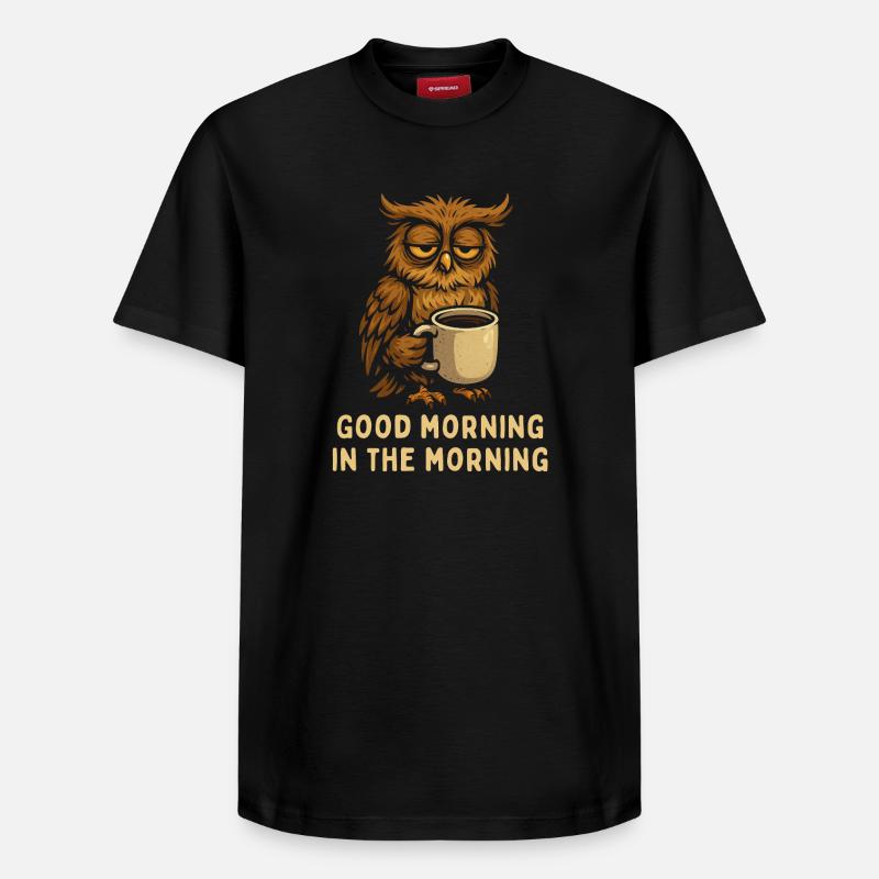 Schlafmütze Eule mit Kaffee - Relaxed Unisex Supima Cotton T-Shirt – von SPREAD - Schwarz