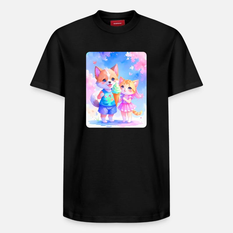 Toutou, chaton et crème glacée - T-shirt unisexe décontracté en coton Supima – de SPREAD - noir