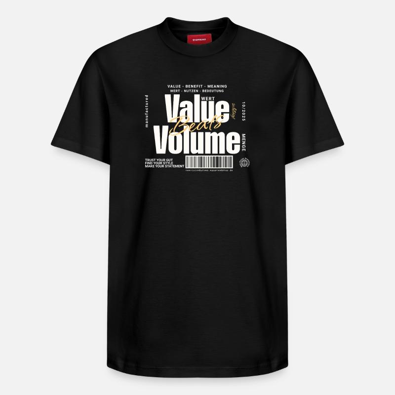 Value Beats Volume – Statement Design (Dunkel) - Relaxed Unisex Supima Cotton T-Shirt – von SPREAD - Schwarz