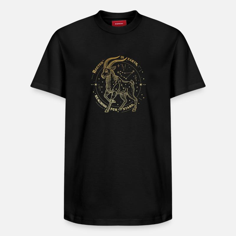 Steinbock Sternzeichen Geschenk – Erde & Sterne Design - Relaxed Unisex Supima Cotton T-Shirt – von SPREAD - Schwarz