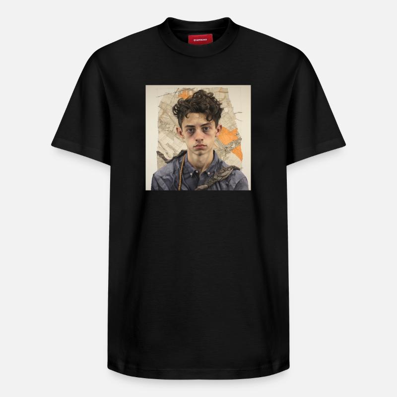 Zerzaustes Haarporträt im Patchwork - Relaxed Unisex Supima Cotton T-Shirt – von SPREAD - Schwarz