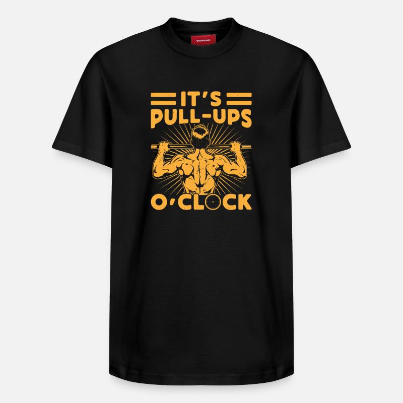 Fitness Fanatics It´s Pull-Ups O´Clock - Relaxed Unisex Supima Cotton T-Shirt – von SPREAD - Schwarz