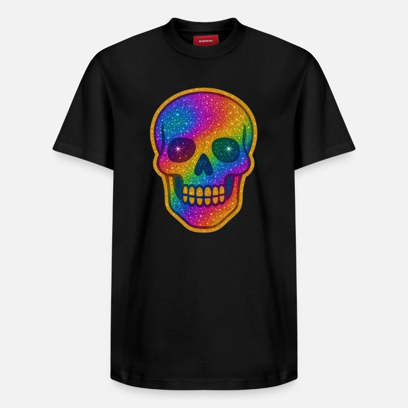 Regenbogen Glitzer Schädel - Relaxed Unisex Supima Cotton T-Shirt – von SPREAD - Schwarz