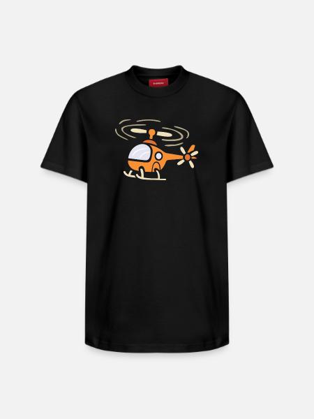 Funny cartoon helicopter in comic style - Relaxed Unisex Supima Cotton T-Shirt – by SPREAD - black
