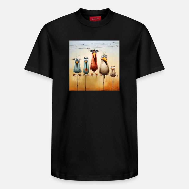 volée d’oiseaux sur un fil - T-shirt unisexe décontracté en coton Supima – de SPREAD - noir