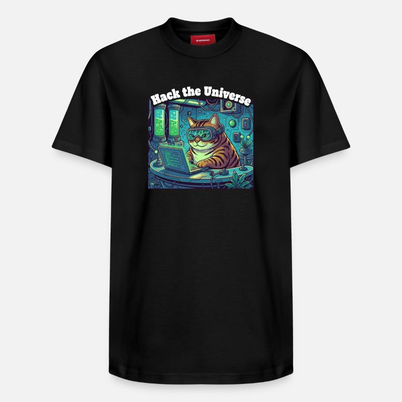 Hackerkatze im Universum - Relaxed Unisex Supima Cotton T-Shirt – von SPREAD - Schwarz