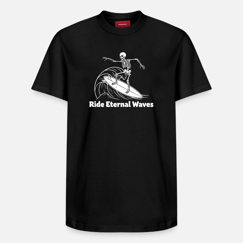 Skeleton Surfer Vagues éternelles - T-shirt unisexe décontracté en coton Supima – de SPREAD - noir