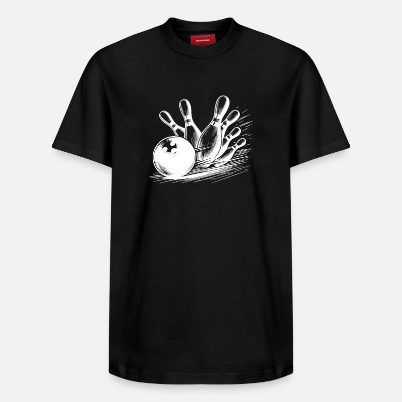 Dynamischer Bowlingkugel Wurf auf Pins - Relaxed Unisex Supima Cotton T-Shirt – von SPREAD - Schwarz