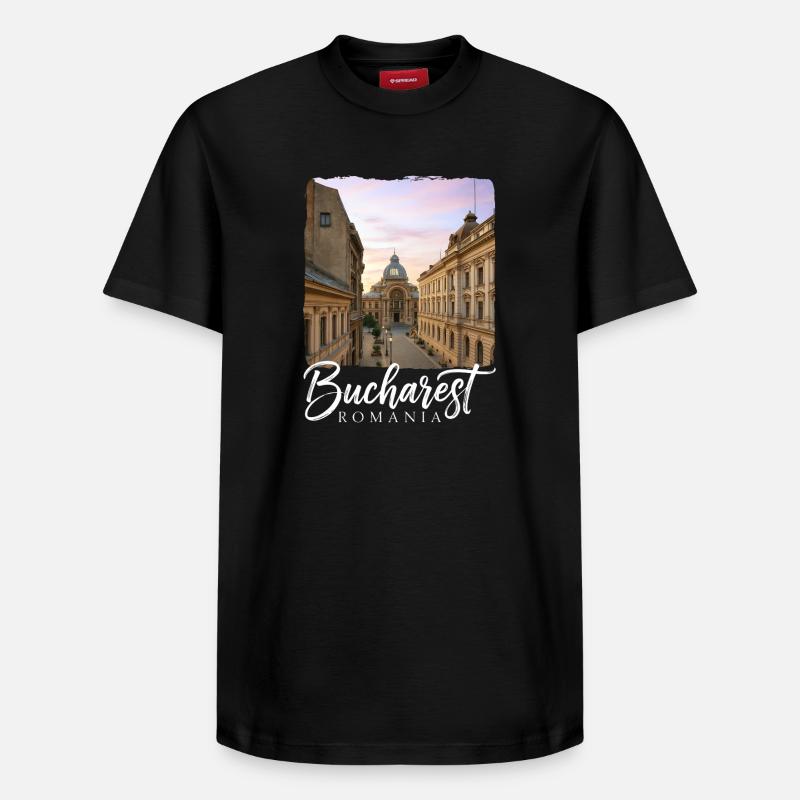 Bucarest, Roumanie - T-shirt unisexe décontracté en coton Supima – de SPREAD - noir