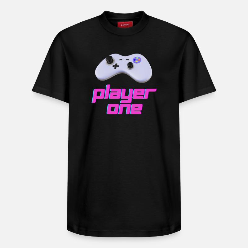 Neon Retro Controller Spieler Eins - Relaxed Unisex Supima Cotton T-Shirt – von SPREAD - Schwarz