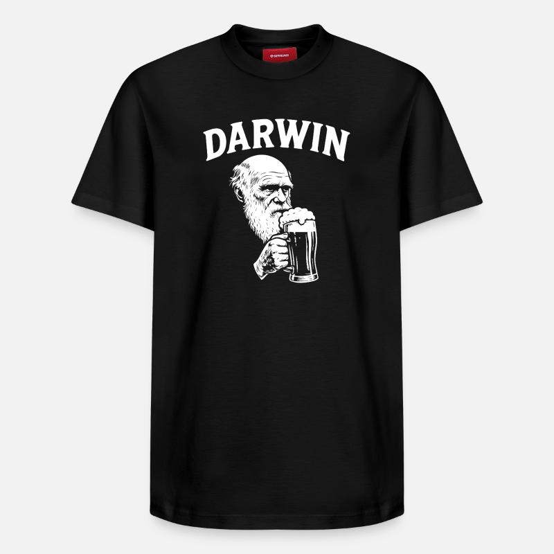 Darwin boit de la bière - T-shirt unisexe décontracté en coton Supima – de SPREAD - noir
