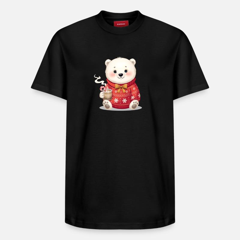 Eisbär im roten Weihnachtspullover - Relaxed Unisex Supima Cotton T-Shirt – von SPREAD - Schwarz