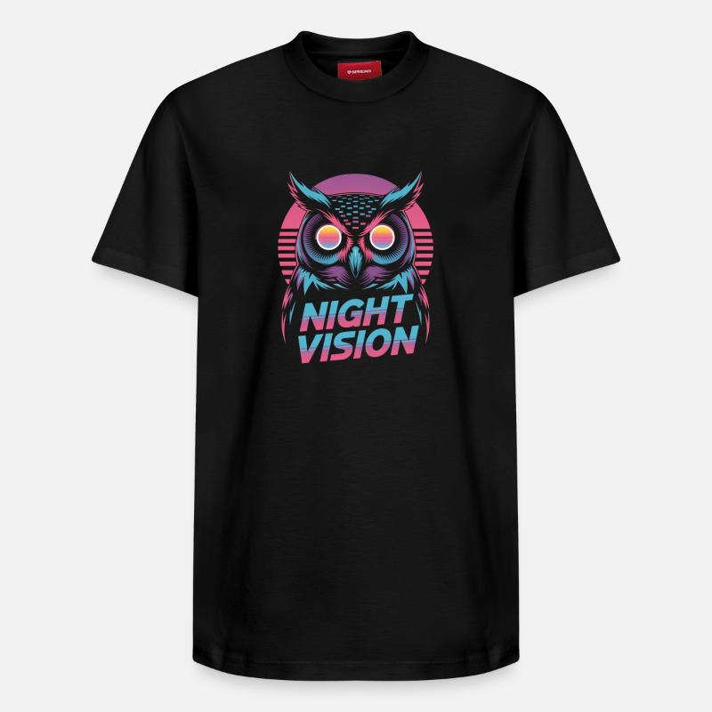 Night Vision Eule Retro Synthwave Nacht - Relaxed Unisex Supima Cotton T-Shirt – von SPREAD - Schwarz