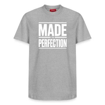 Made To Perfection Matured To Perfection Perfect - Relaxed Unisex Supima Cotton T-Shirt – by SPREAD - heather grey - Front - AI Model Female 172 dark (172cm) & AI Model Male 185 dark (185cm)