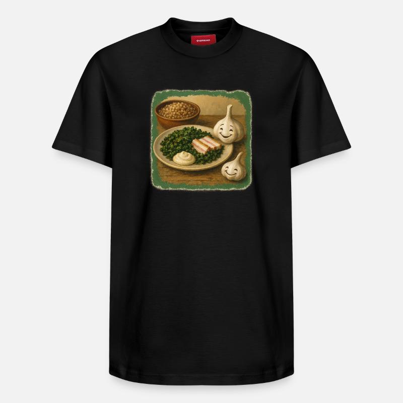 Ail souriant avec chou kale - T-shirt unisexe décontracté en coton Supima – de SPREAD - noir