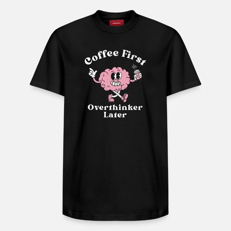 Erst Kaffee, dann Grübelei - Relaxed Unisex Supima Cotton T-Shirt – von SPREAD - Schwarz