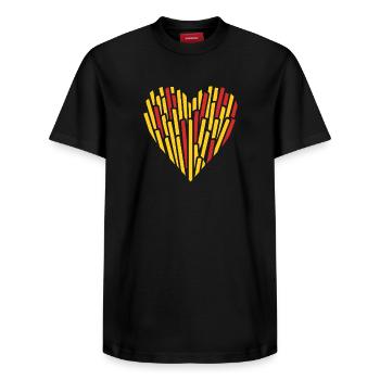 Belgisches Pommesherz - Relaxed Unisex Supima Cotton T-Shirt – von SPREAD - Schwarz - Vorne - AI Model Female 172 light (172cm) & AI Model Male 178 light (178cm)