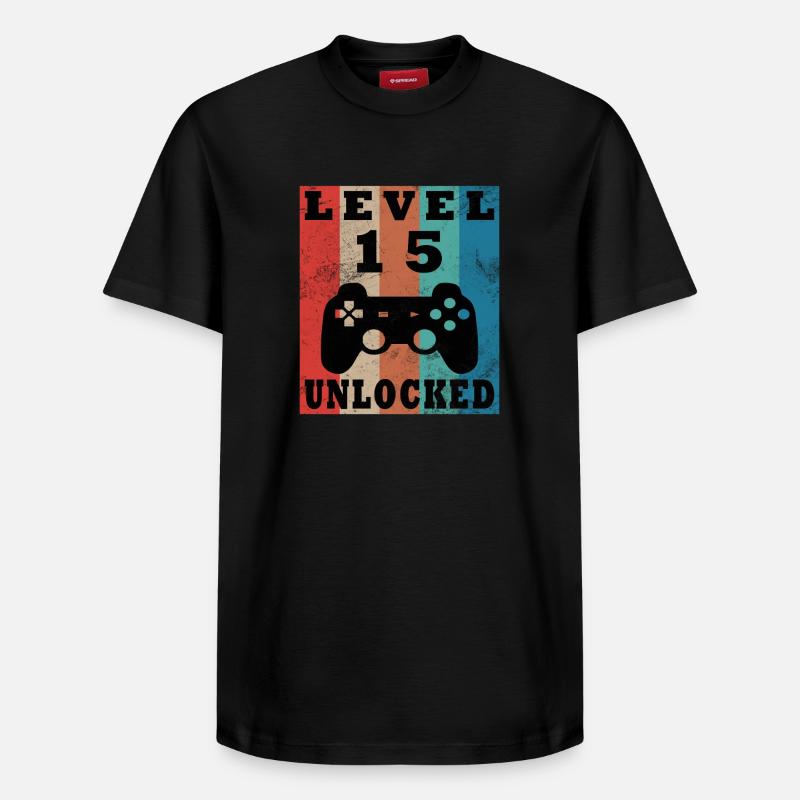 Level 15 Freigeschaltet Retro Controller - Relaxed Unisex Supima Cotton T-Shirt – von SPREAD - Schwarz