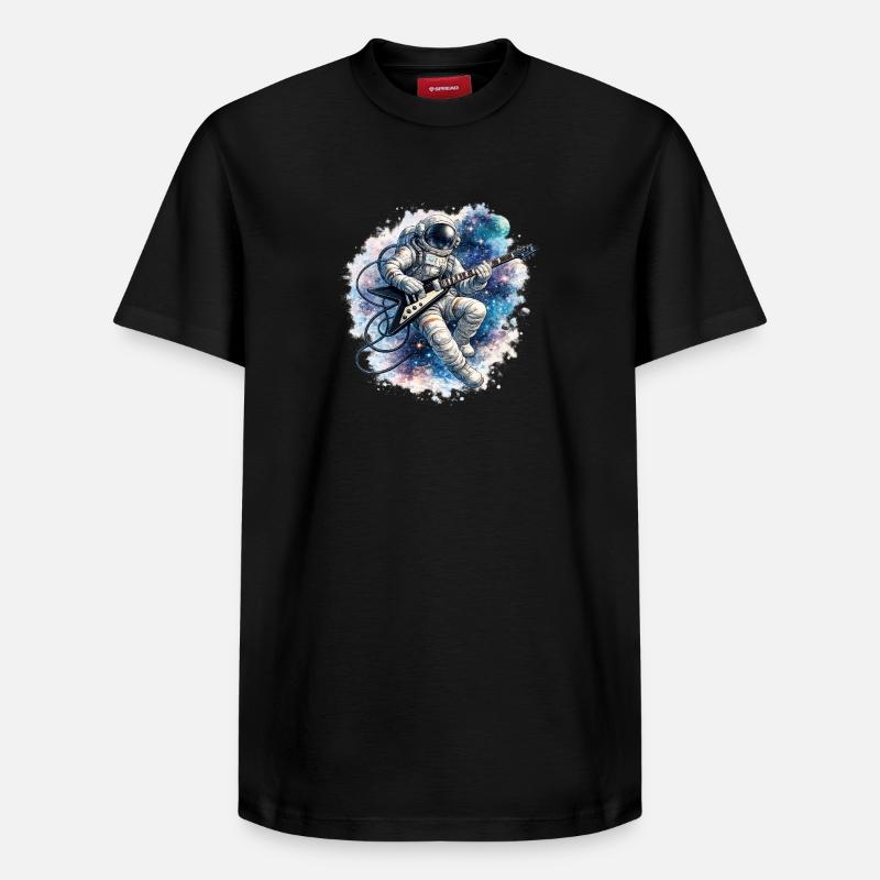 Guitare d’astronaute dans l’aquarelle spatiale - T-shirt unisexe décontracté en coton Supima – de SPREAD - noir
