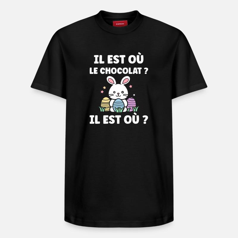 il est où le chocolat - T-shirt unisexe décontracté en coton Supima – de SPREAD - noir