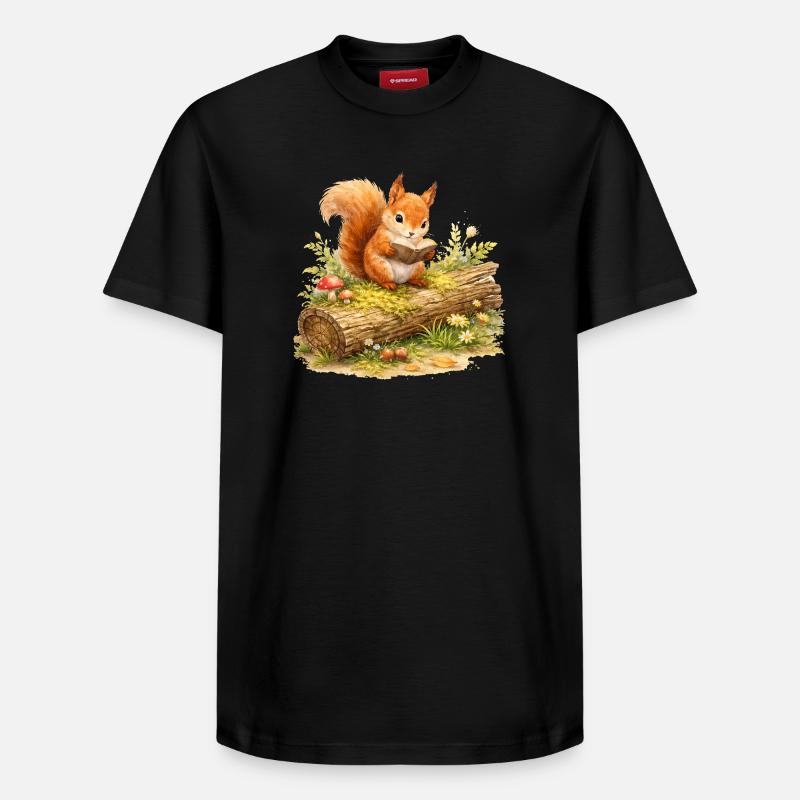 Eichhörnchen liest Buch Illustration  - Relaxed Unisex Supima Cotton T-Shirt – von SPREAD - Schwarz