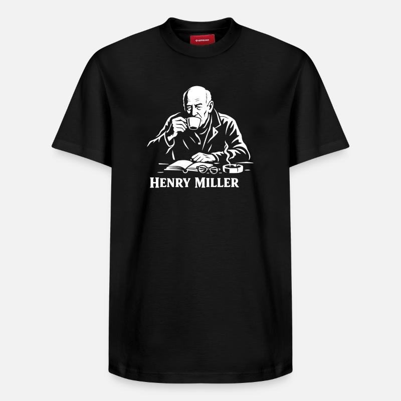 Henry Miller Café Reader - Relaxed Unisex Supima Cotton T-Shirt – von SPREAD - Schwarz