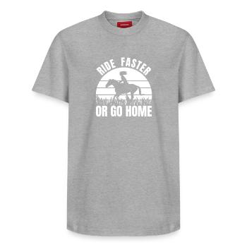 Ride Faster Or Go Home - Relaxed Unisex Supima Cotton T-Shirt – von SPREAD - Grau meliert - Vorne - AI Model Female 172 dark (172cm) & AI Model Male 185 dark (185cm)