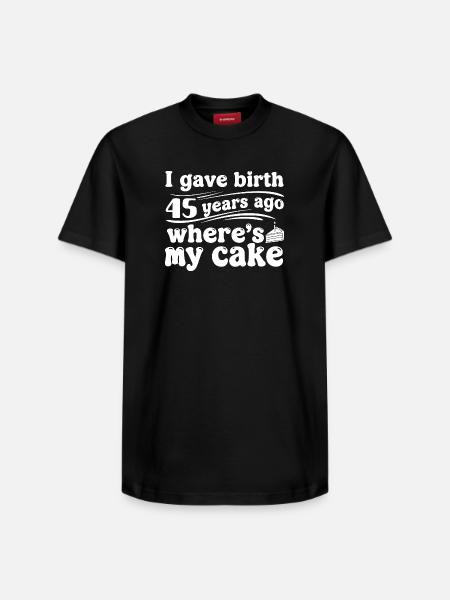 Birthday 45 years ago – cake? - Relaxed Unisex Supima Cotton T-Shirt – by SPREAD - black