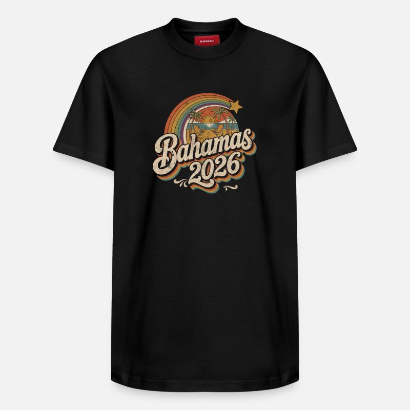 Bahamas 2026 Coucher de soleil rétro - T-shirt unisexe décontracté en coton Supima – de SPREAD - noir